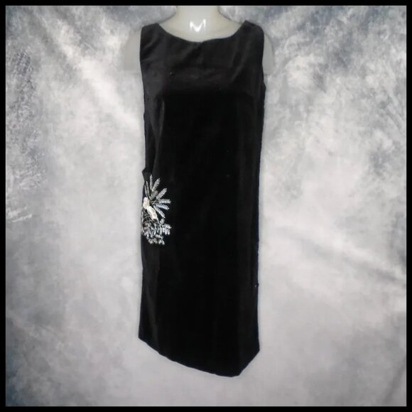 Black Velvet Dressy Shift, Dark Academia Vintage Jumper Dress Early 60s - Picture 2 of 16